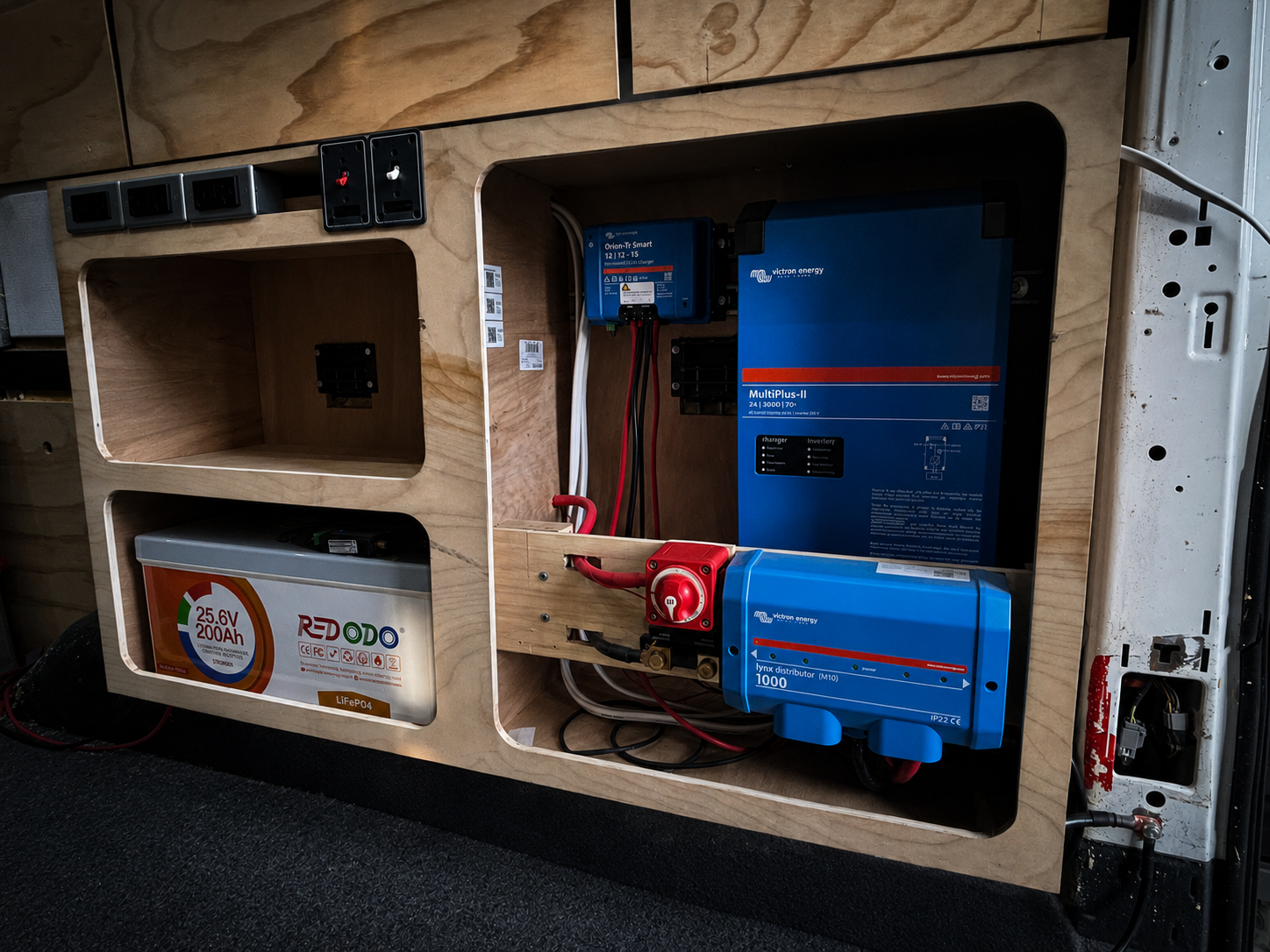 Custom van power module with battery, inverter charger and electrical distribution